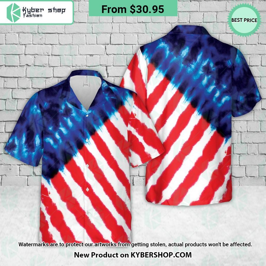 Red White and Blue Tie Dye 4th of July Hawaiian Shirt