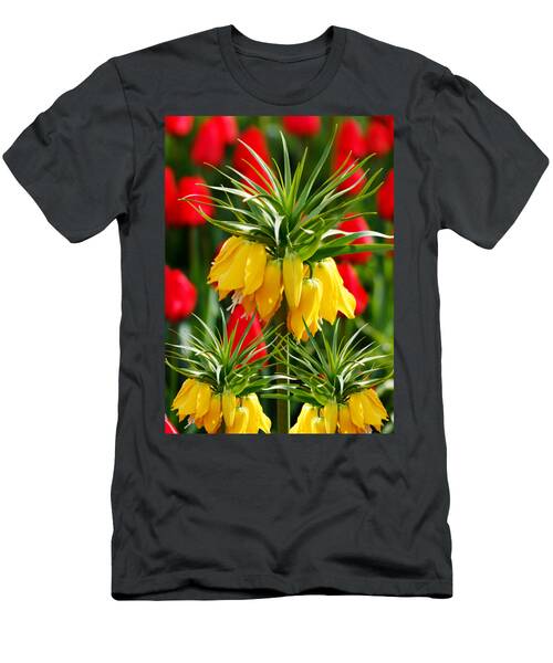 Red Yellow Tulips Tulip Green Background T-Shirt