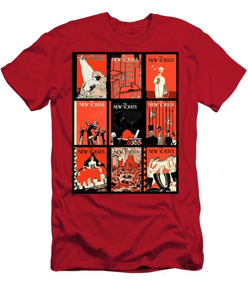 Retro Red And Black Themed The New Yorker Magazine Cover Collage T-Shirt