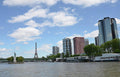 River Front View Of Paris France With Eiffel Tower And Statue Of Liberty Print