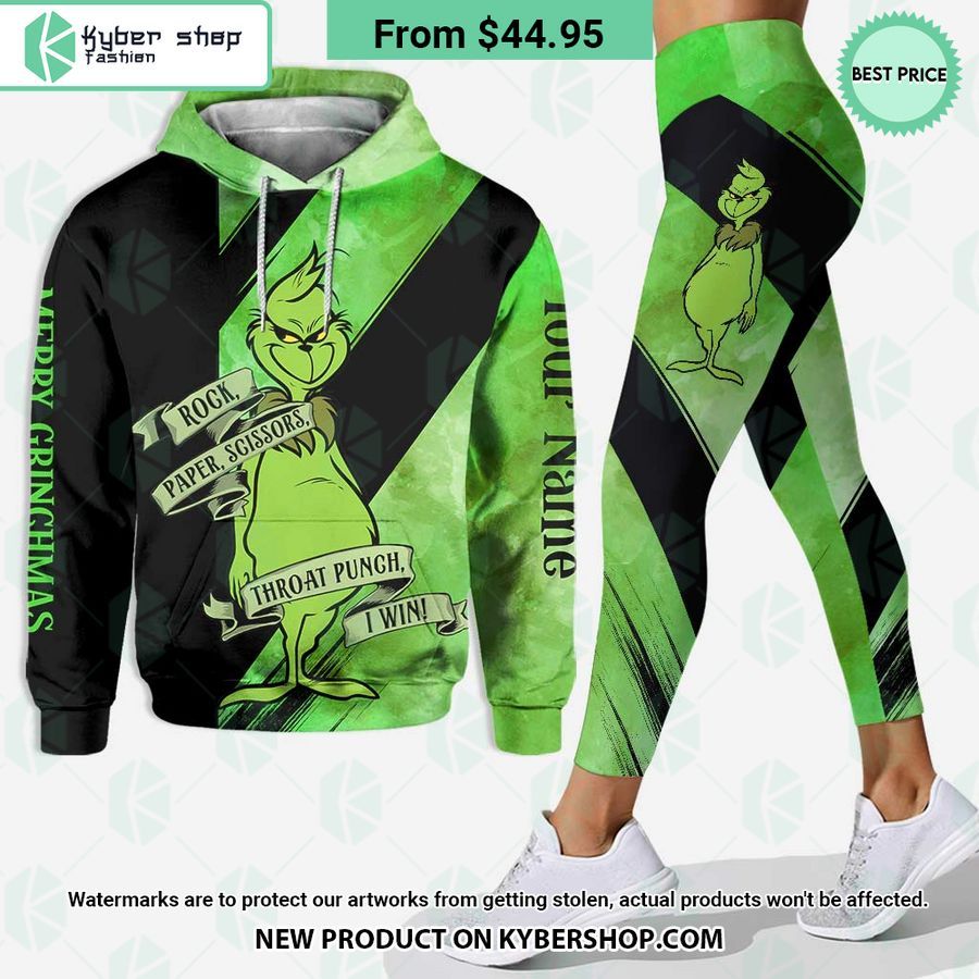 Rock Paper Scissors I Win Grinch Merry Christmas Hoodie, Legging