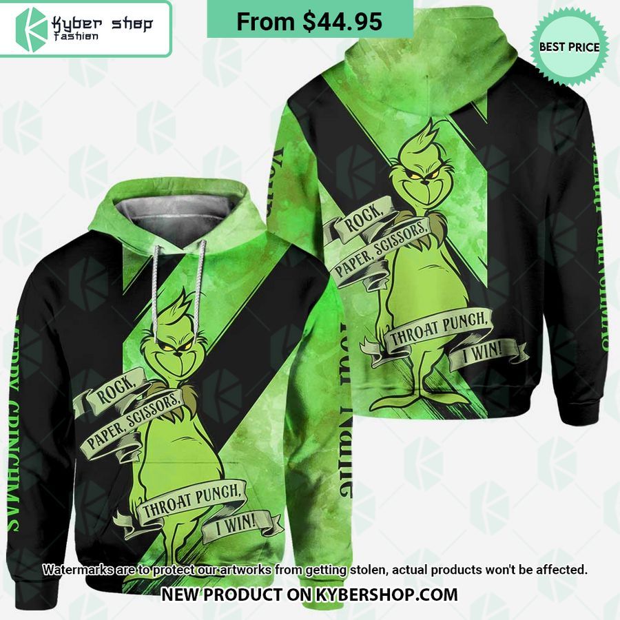 Rock Paper Scissors I Win Grinch Merry Christmas Hoodie, Legging