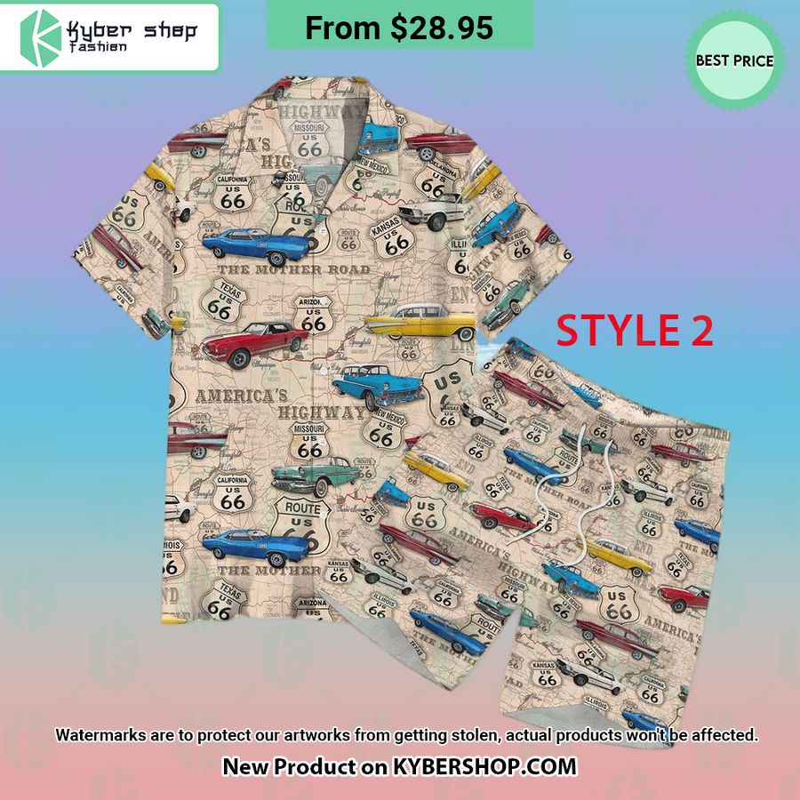 Route 66 Vintage Car Hawaiian Shirt Shorts