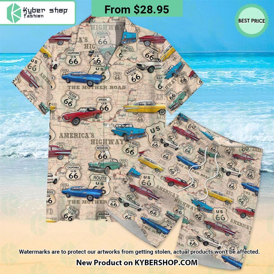 Route 66 Vintage Car Hawaiian Shirt Shorts