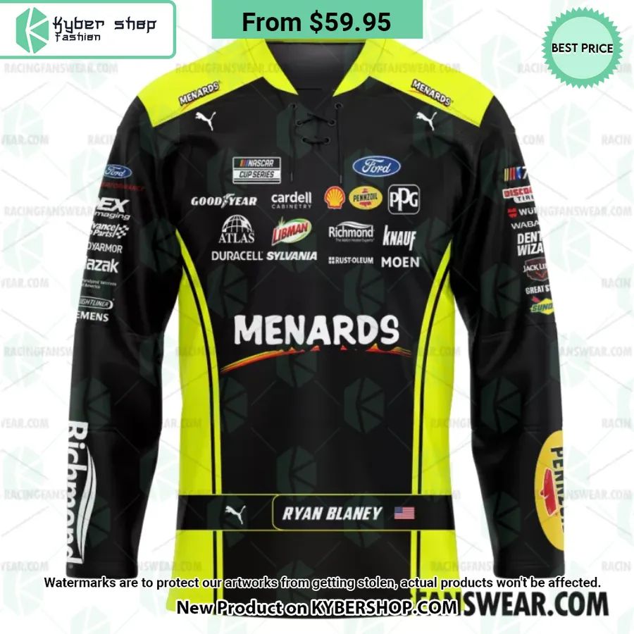 Ryan Blaney Nascar 2023 Menards Racing Hockey Jersey
