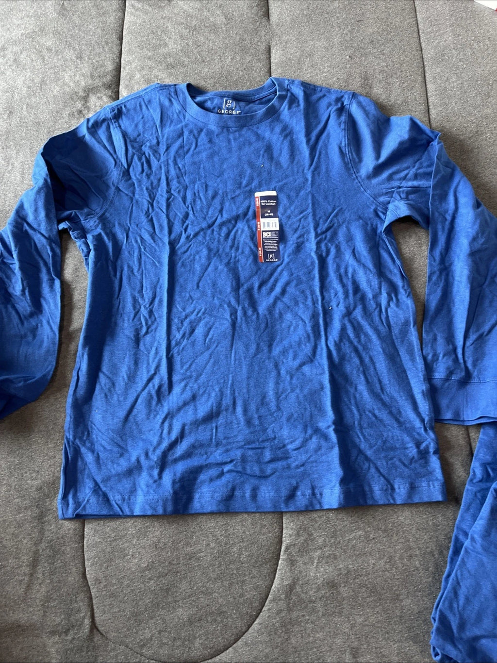 BRAND NEW " GEORGE " MEN'S SOLID Blue COTTON  LONG SLEEVE  T-SHIRT." M
