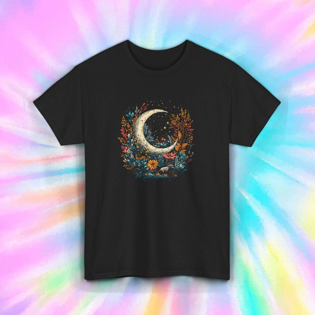 Moon and Floral T-Shirt Bohemian Night Sky Nature Art Gift Tee S-5XL