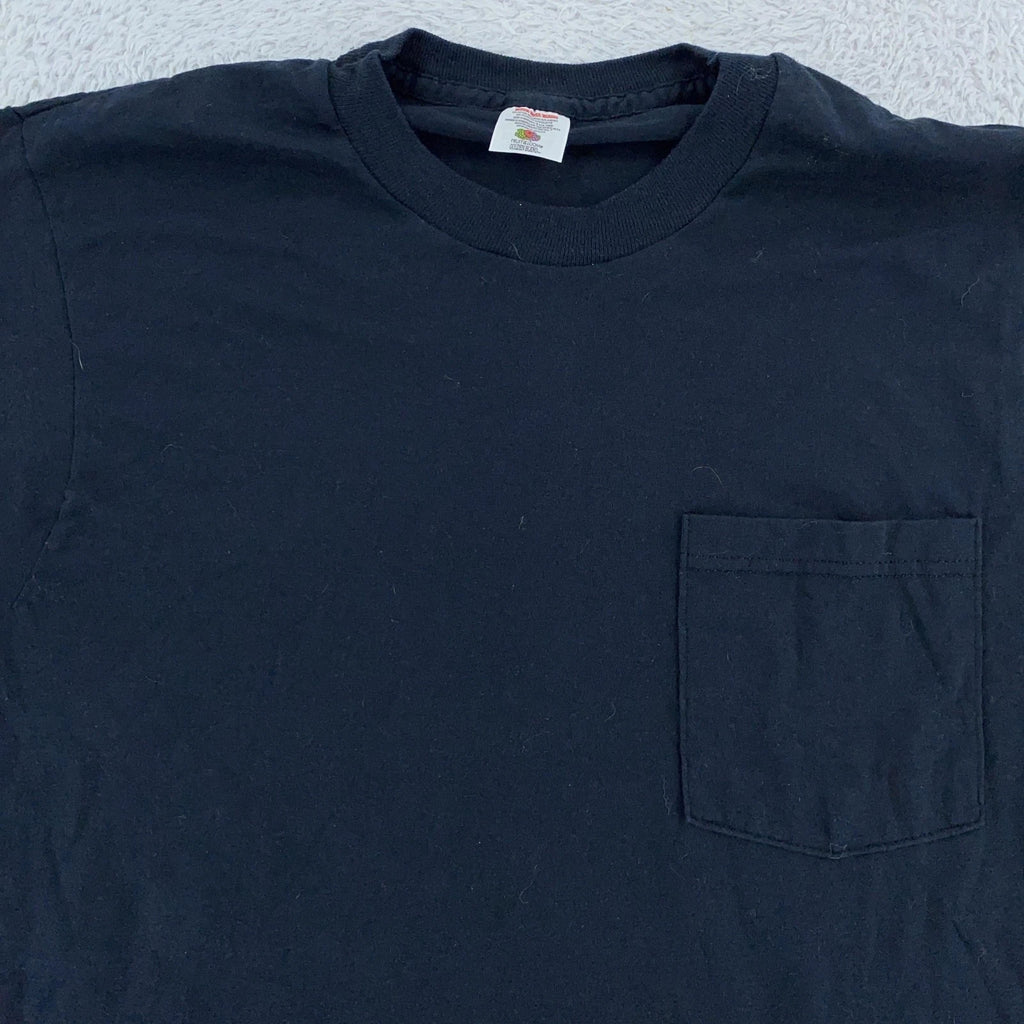 Vintage Blank Black Fruit of the Loom Pocket T-Shirt Mens Medium Golden Blend