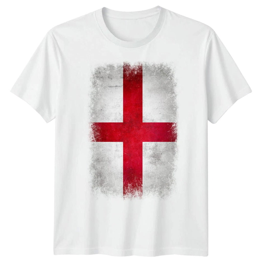 England St George Faded Flag Mens T-Shirt English Football Unisex Graphic Shirt