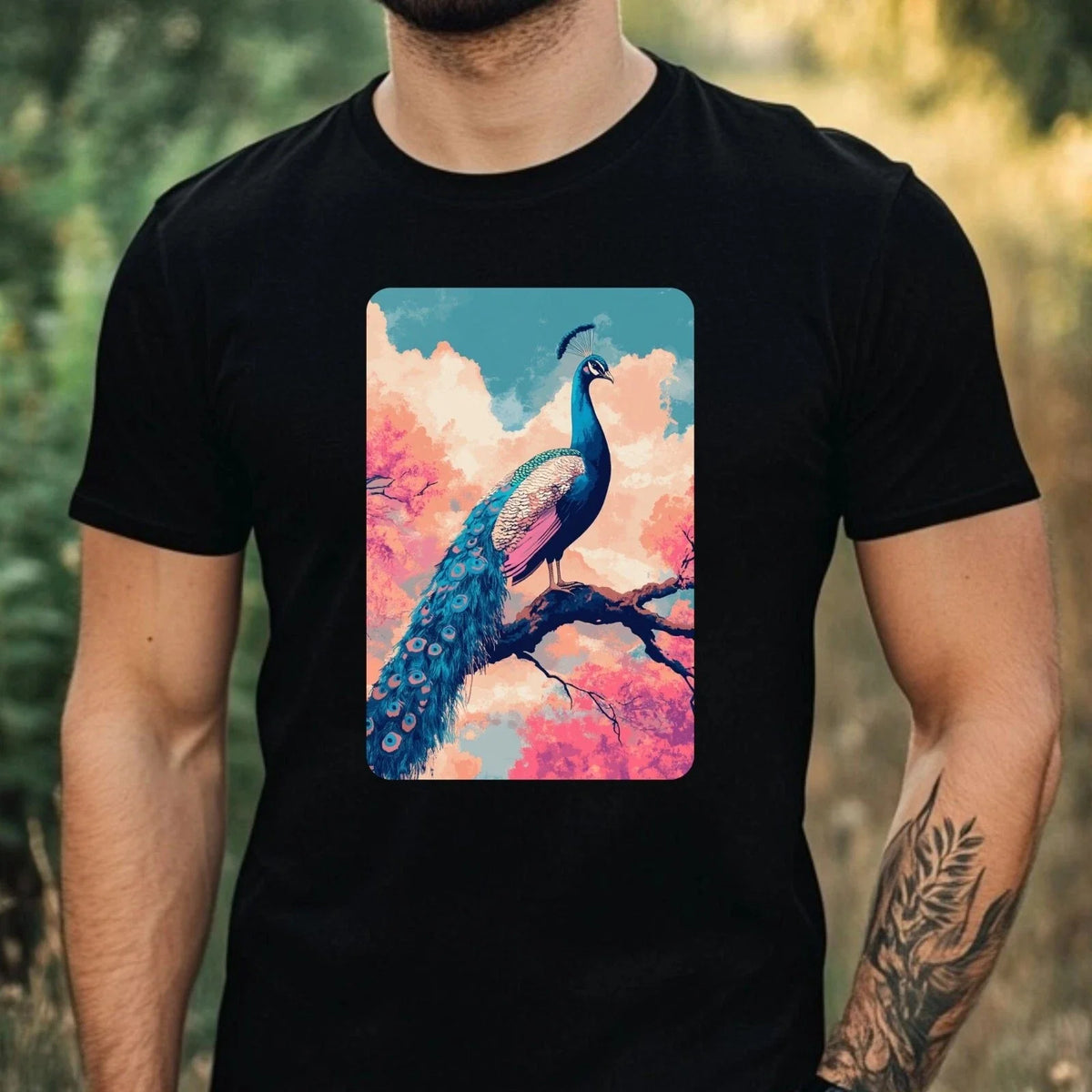 Mens Peacock Vaporwave Motif Cotton T-Shirt Size XS to 5XL