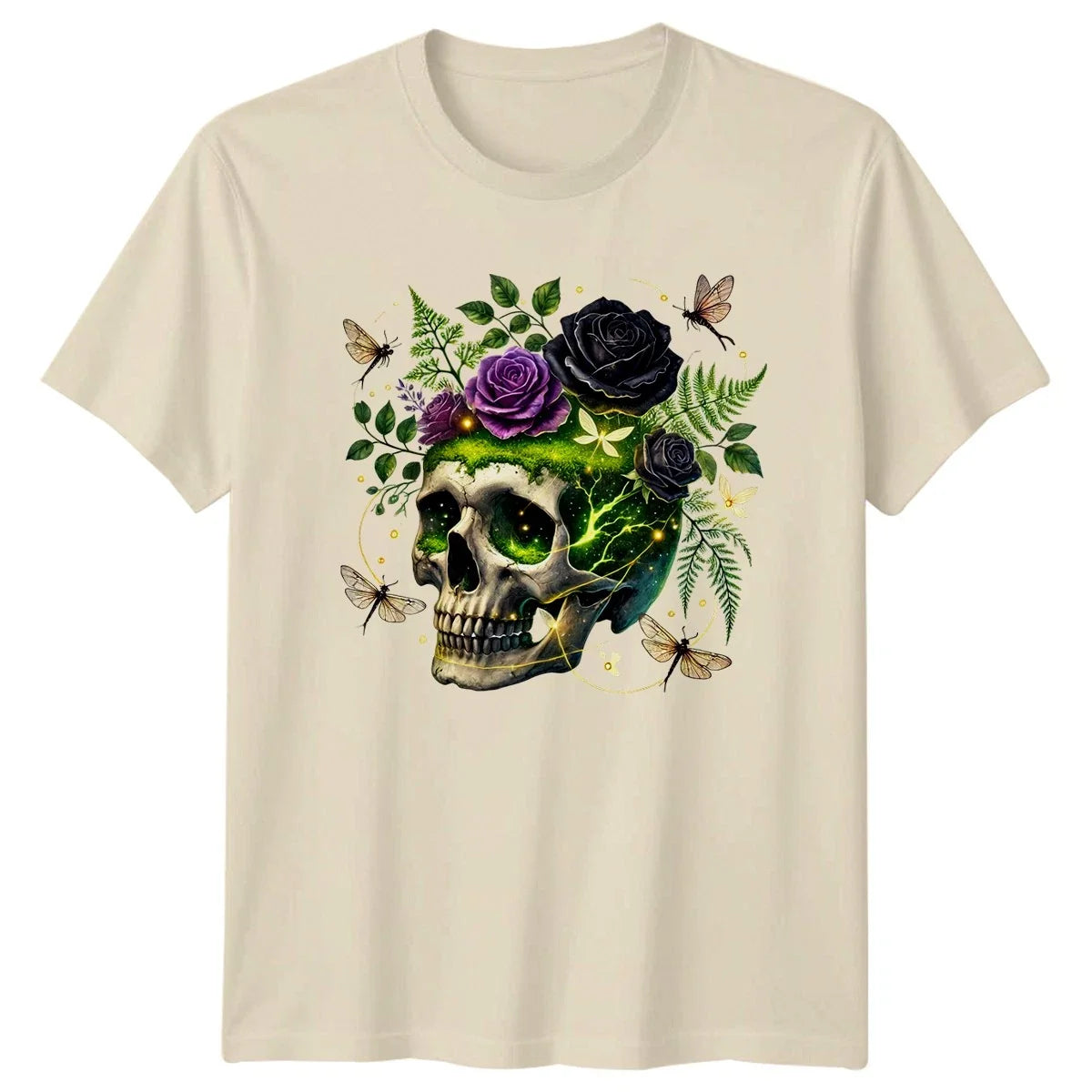 Mystical Floral Skull With Glowing T-Shirt Mystical Art Gothic Fantasy Gift