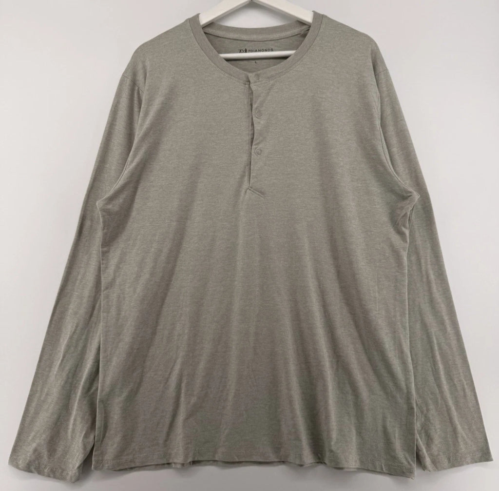 7Diamonds Mens Henley Shirt Large Long Sleeve Stretch Gray Casual Tee Minimalist