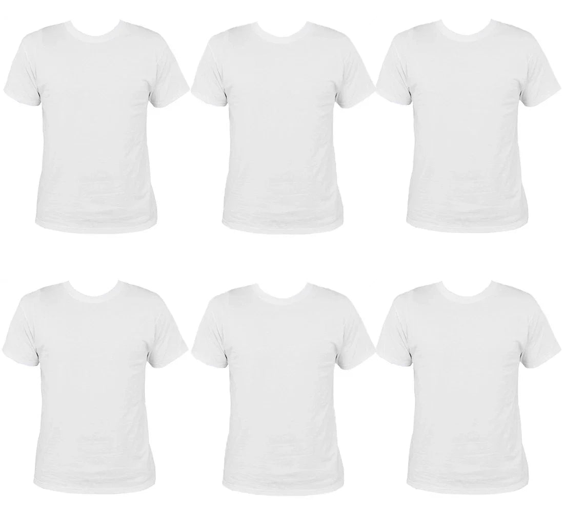 PACK OF 6 MENS WHITE CREW NECK T-SHIRT 100% COTTON ADULT FASHION SUMMER S-XXL