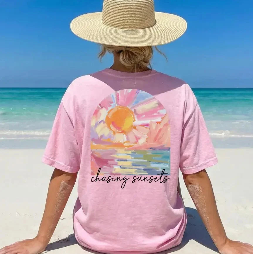 Summer Aesthetic Shirt, Trendy Vacation Shirt Boho Summer Vibes Tee Sunset Lover