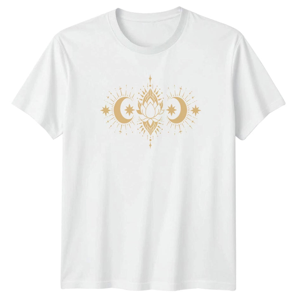 Celestial Lunar Lotus Flower Yoga Women T-Shirt Mysticism Spirituality Boho Chic