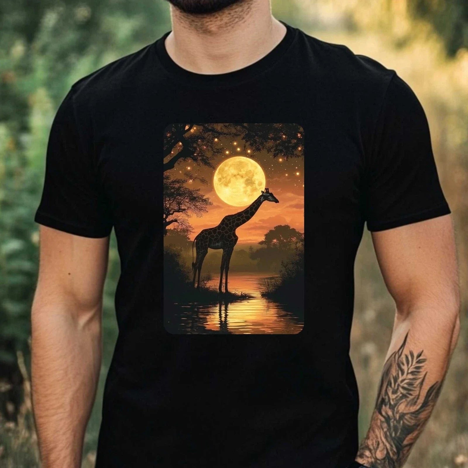 Mens Giraffe Full Moon Print Cotton T-Shirt Size XS to 5XL
