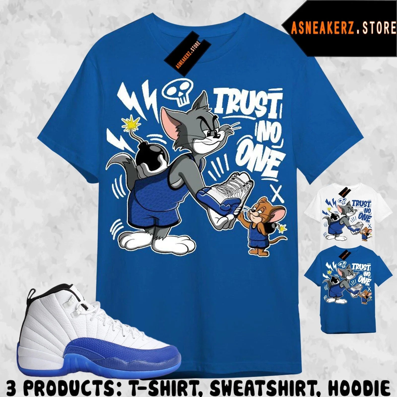 Shirt Match AJ 12 Blueberry Sneaker Matching Trust No One Cat Mouse Tee T-Shirt