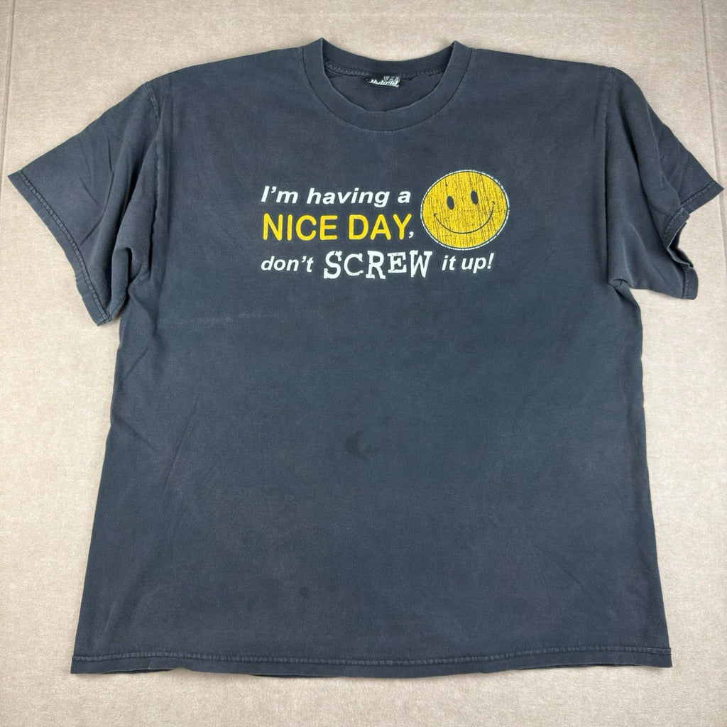 Funny Graphic T-Shirt Men XL Black Nice Day Don’t Screw It Up Smiley Face Tee