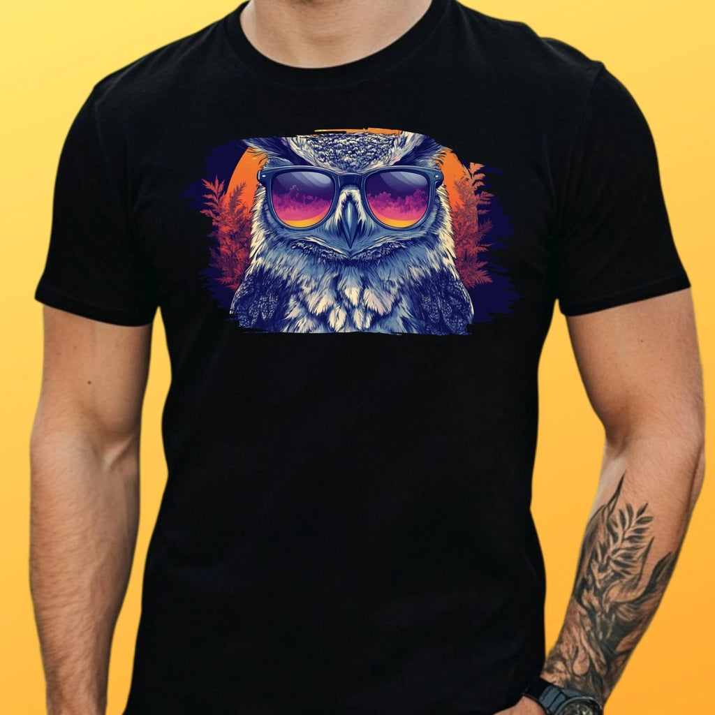 Mens Owl Sunglasses Print Cotton T-Shirt Size XS to 5XL