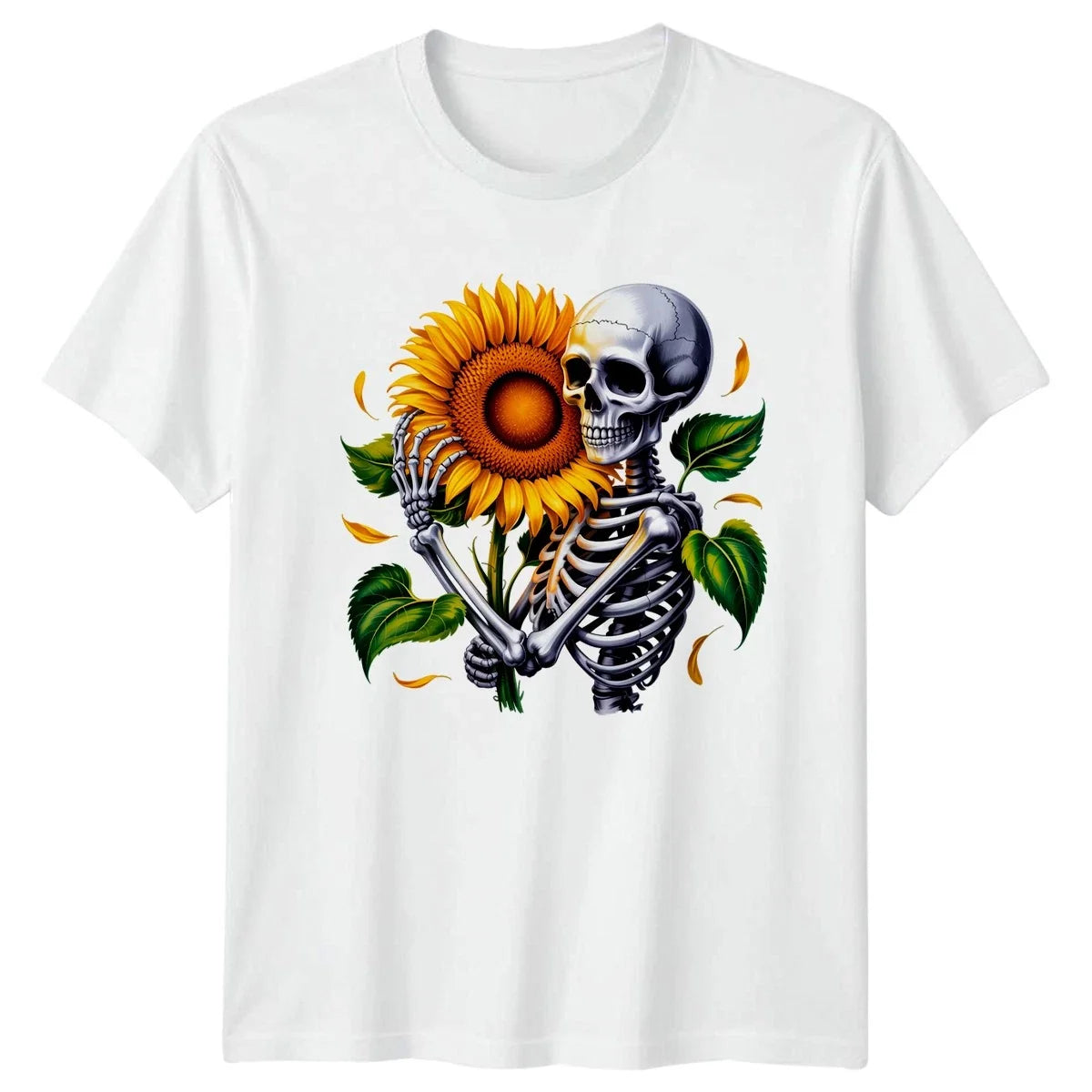 Skeleton Sunflower T-Shirt Gothic Floral Skull Art Gift For Him And Her