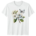 White Flowers Butterflies Nature Floral Unisex Mens Womens Graphic Tee Shirt