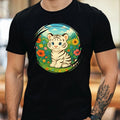 Mens White Tiger in Flower Garden Motif Cotton T-Shirt Size XS to 5XL