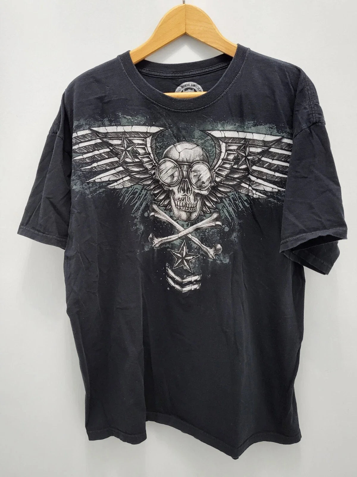 Sinister T-Shirt Mens 2XL Black Vintage Winged Skull Crossbones Y2K