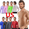 Mens T-Shirts Oily Silky Long Sleeve Shirts Solid Color Blouse Hiking Running