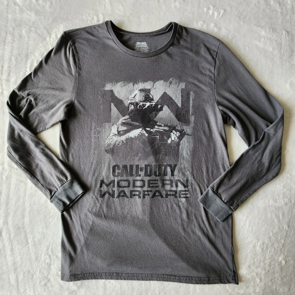 Call Of Duty Modern Warfare Shirt Mens Medium Long Sleeve Graphic Gray Faded