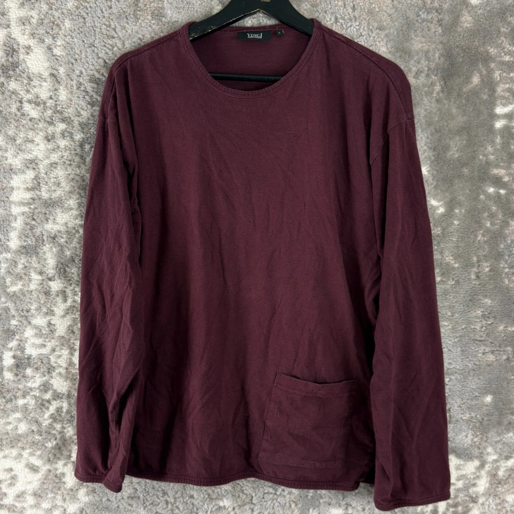 Vinci Pour L'Homme Size L Minimalist Pocket Casual T Shirt Burgundy Long Sleeve