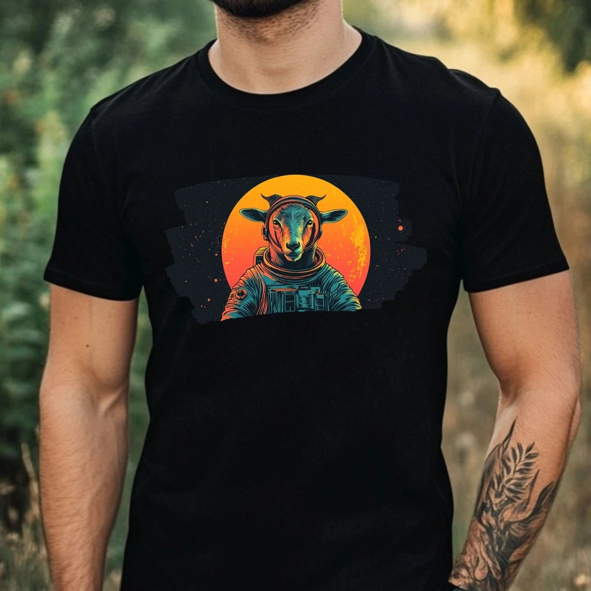 Mens Goat as Astronaut Print Cotton T-Shirt Size XS to 5XL