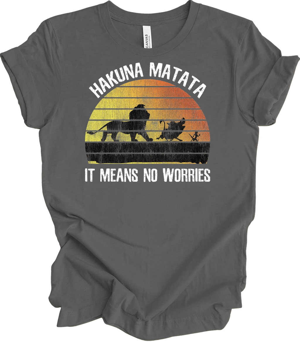 Lion King Hakuna Matata No Worries Retro Sunset Silhouette Graphic Tee Shirt