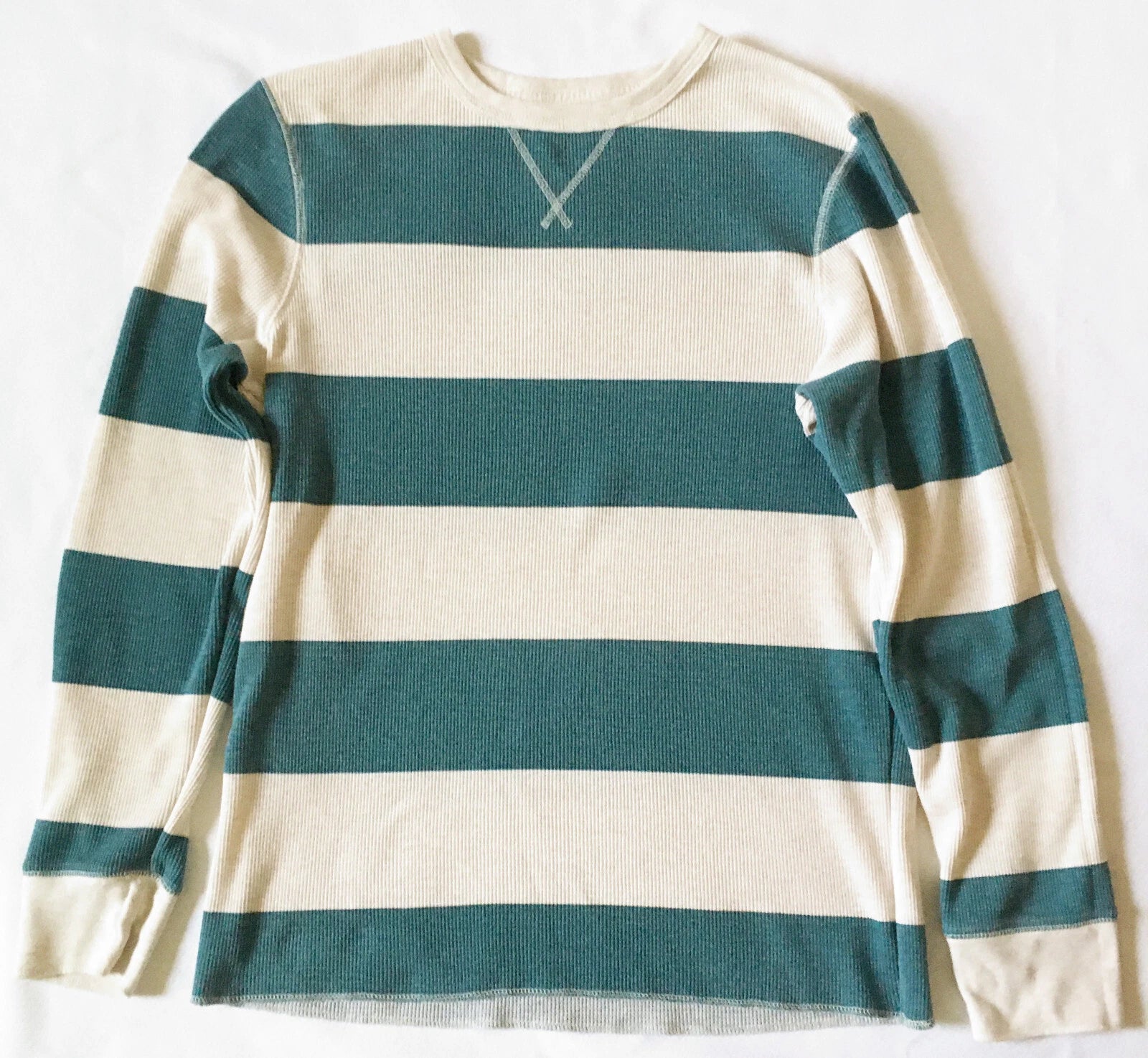 URBAN PIPELINE BLUE Ivory STRIPE LONG SLEEVE CREW NECK THERMAL SHIRT SZ L