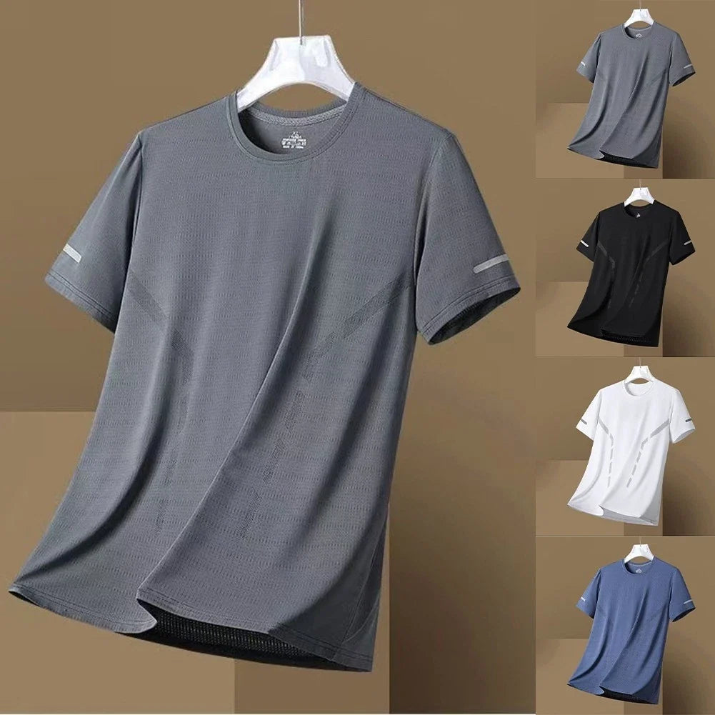 Men's Loose Ice Silk T Shirt Short Sleeve Quick Dry Sports Top for Daily Wear
