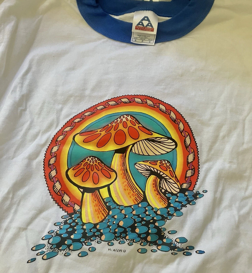 Mushroom 70s Retro Ringer T Shirt Psychedelic