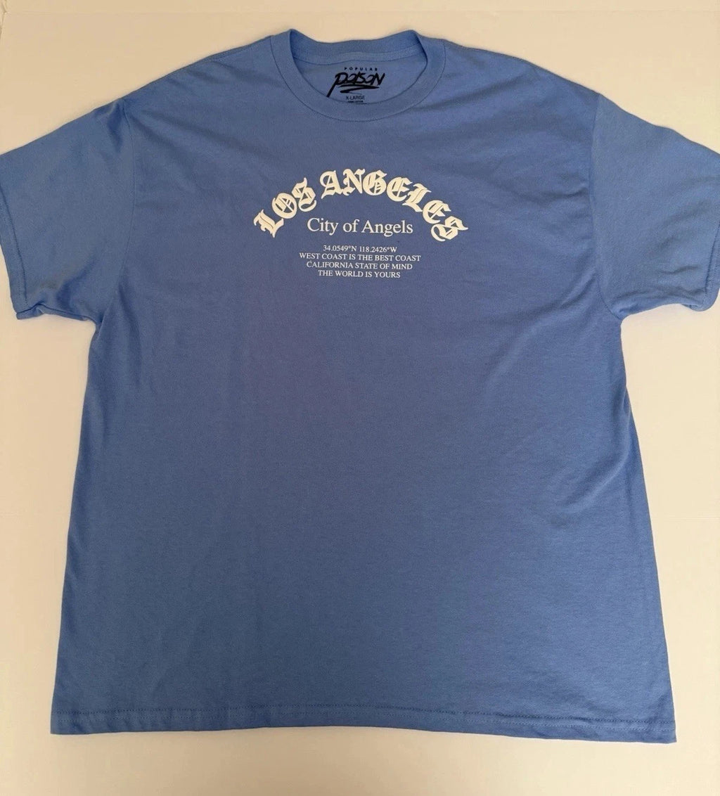 Popular Poison Los Angeles Graphic T-Shirt Men’s XL Light Blue Streetwear NEW