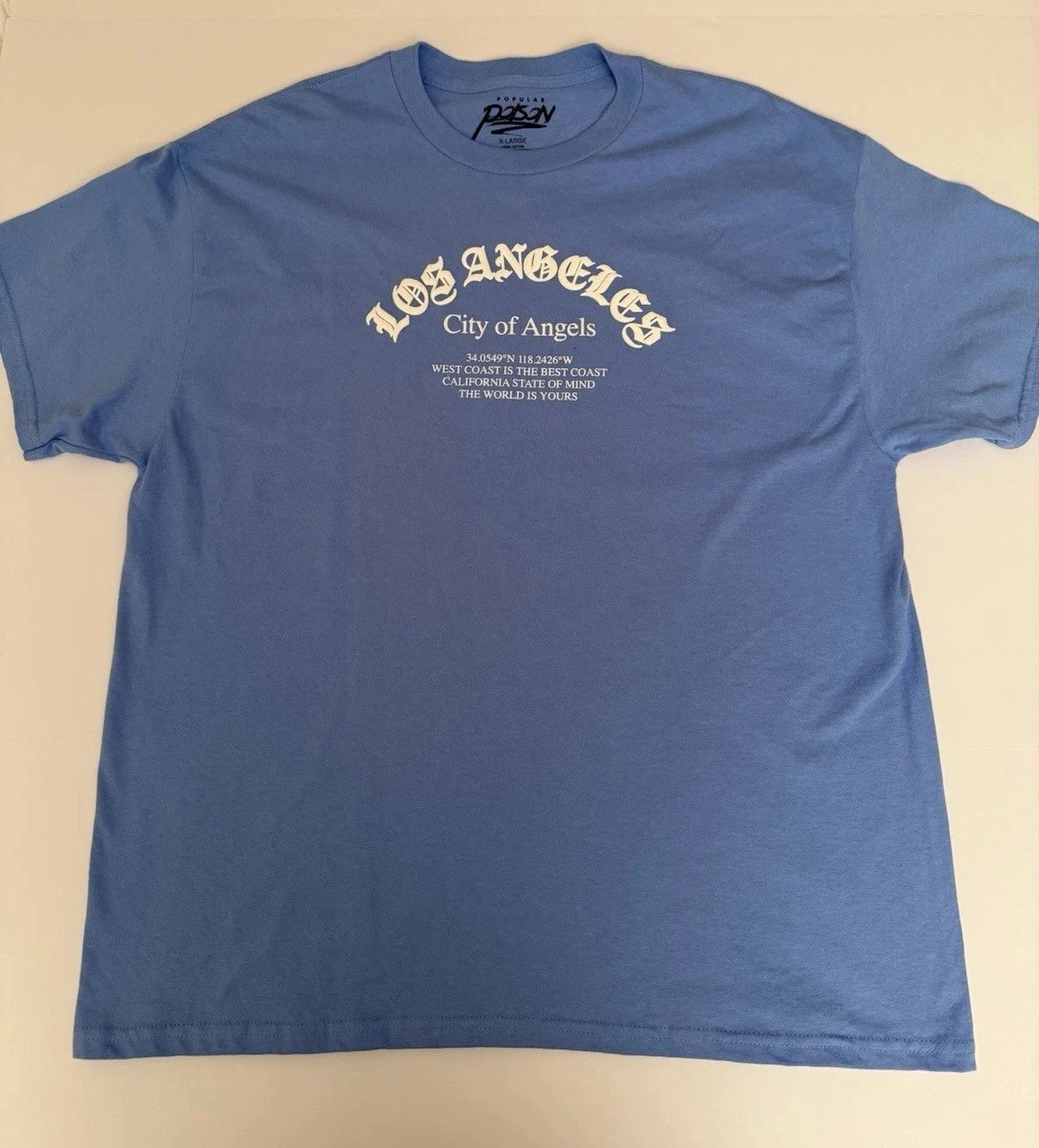 Popular Poison Los Angeles Graphic T-Shirt Men’s XL Light Blue Streetwear NEW