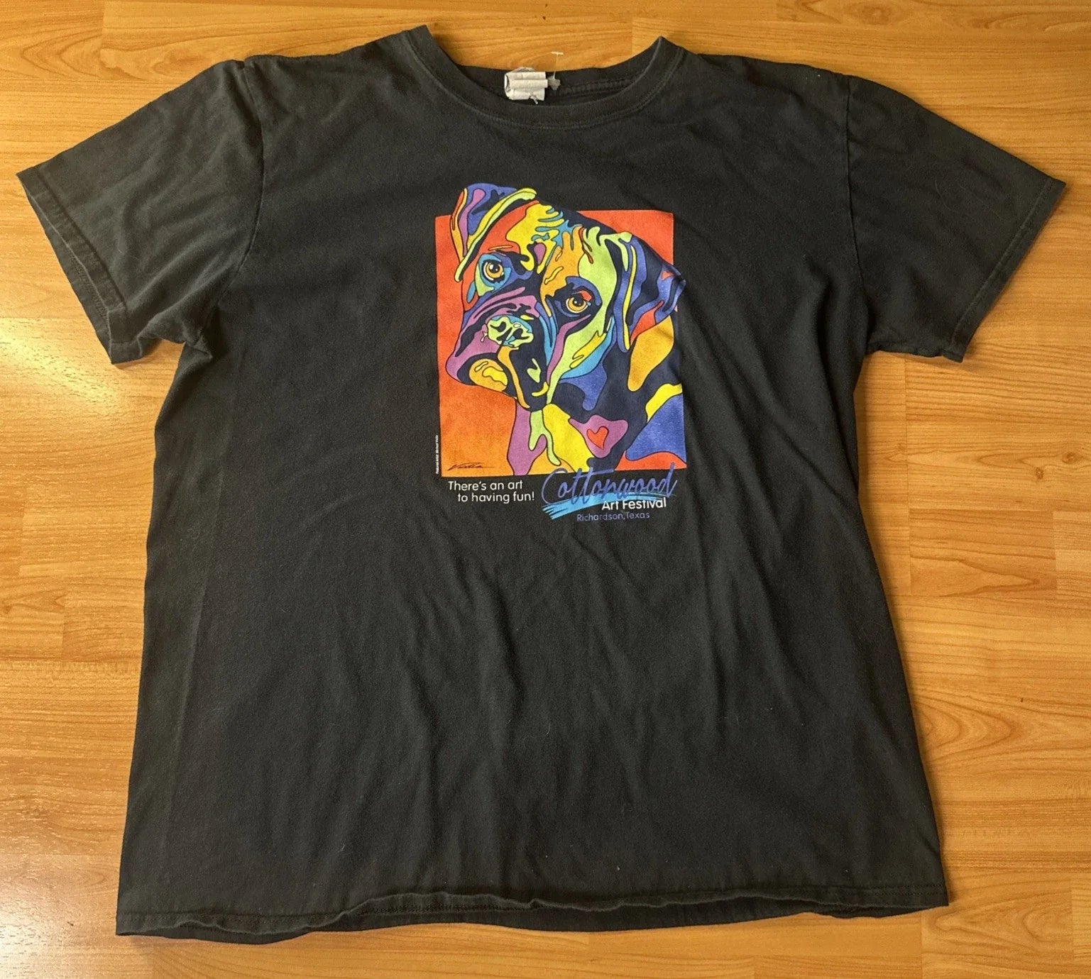 Vintage 90s Cottonwood Art Festival T Shirt Michael Vistia Dog Pop Art Large