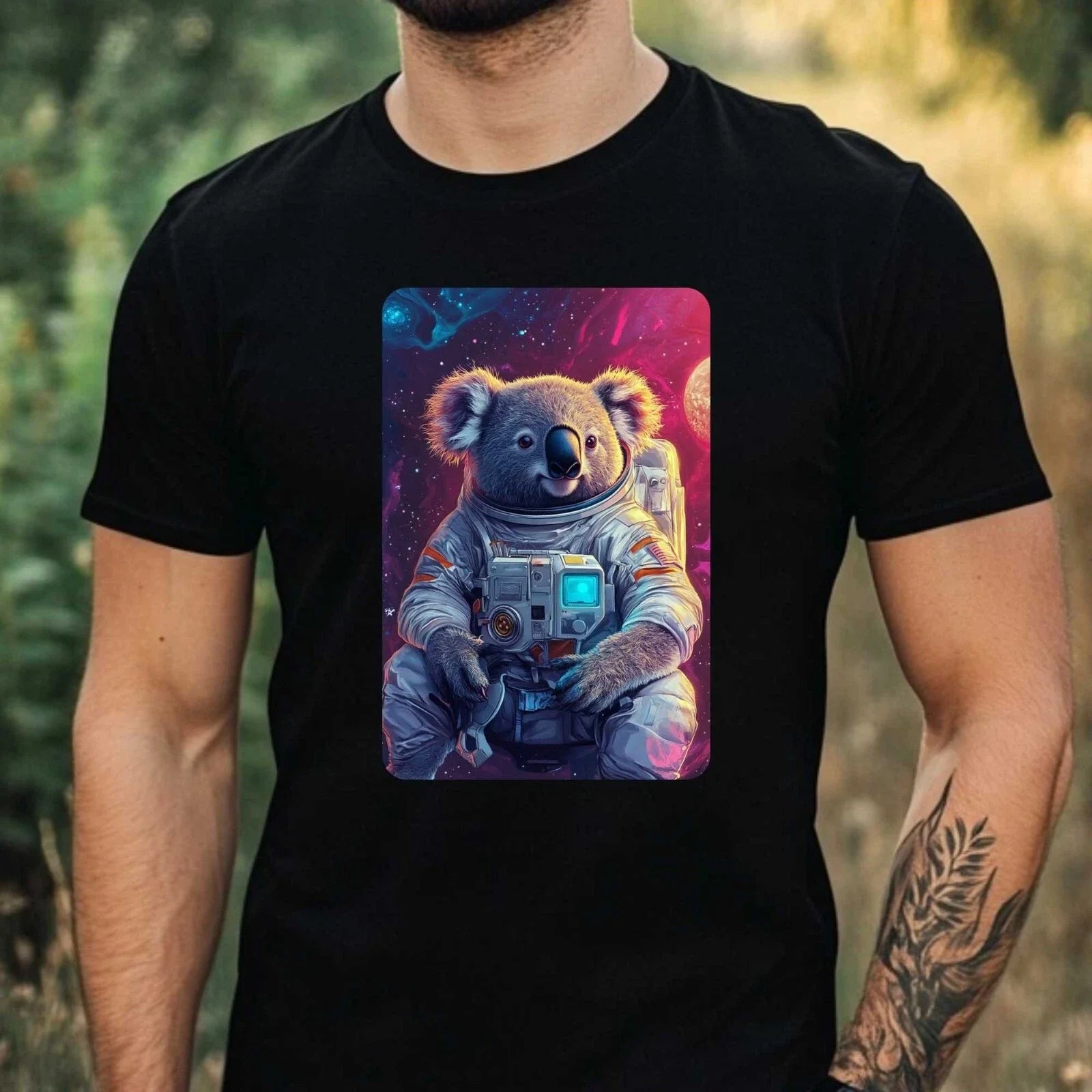 Mens Koala Astronaut Print Cotton T-Shirt Size XS to 5XL