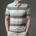 Men Wide Striped Short Sleeve Golf Shirt Front Button Casual Tee T-Shirt Top