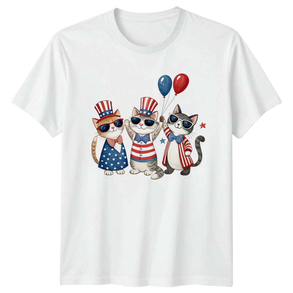 Patriotic 4th July American Cats T-Shirt USA Cats 4th July Gift For Him And Her