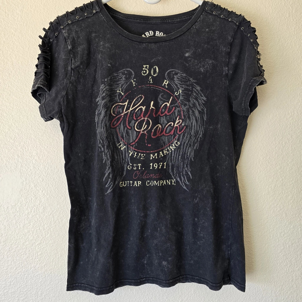 Hard Rock Cafe Women's Sz Medium World Tour T-Shirt Grunge Goth Emo Y2k Vtg Wash