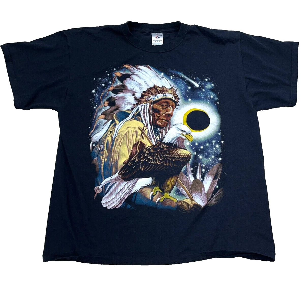Vintage Indian Shirt Men XL Black Tee Y2K Nature Eagle 2000s Cyber Adult Skate