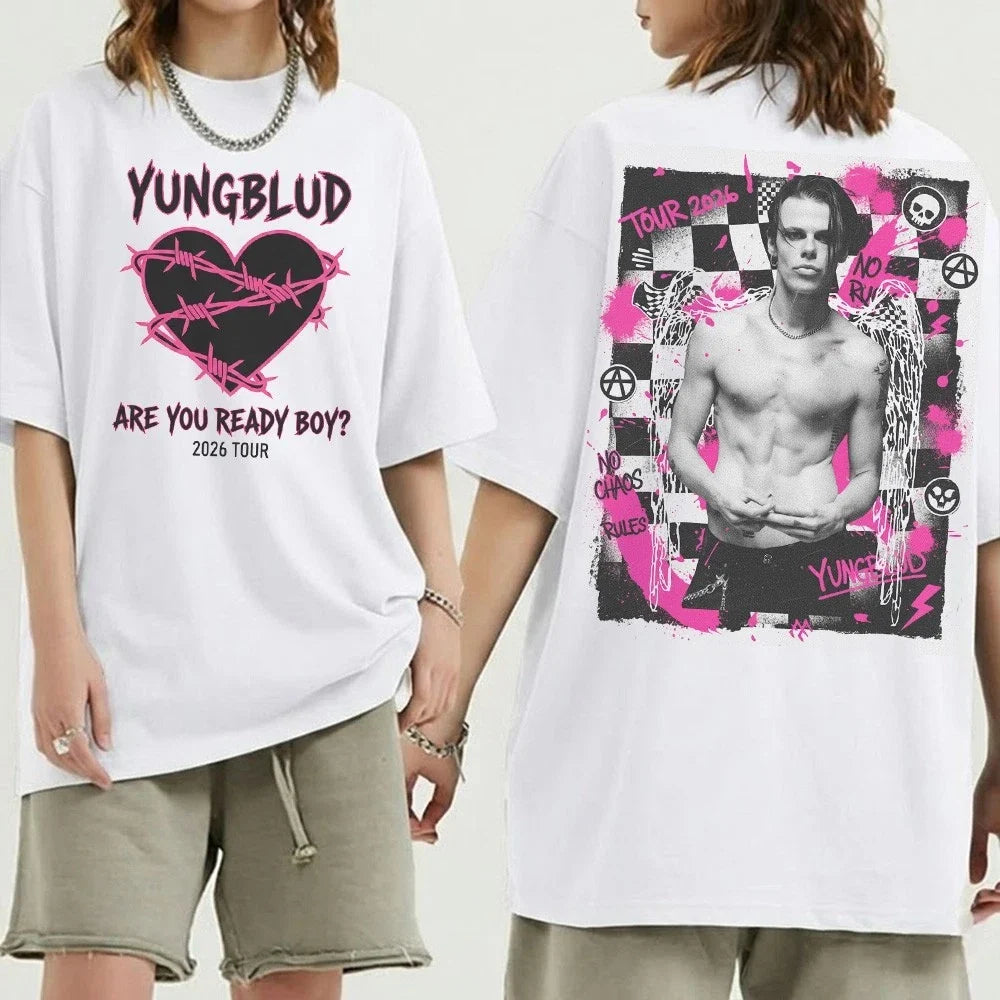 Yungblud T Shirt Tour 2026 Concert Merch Graphic Back Print White Cotton Tee