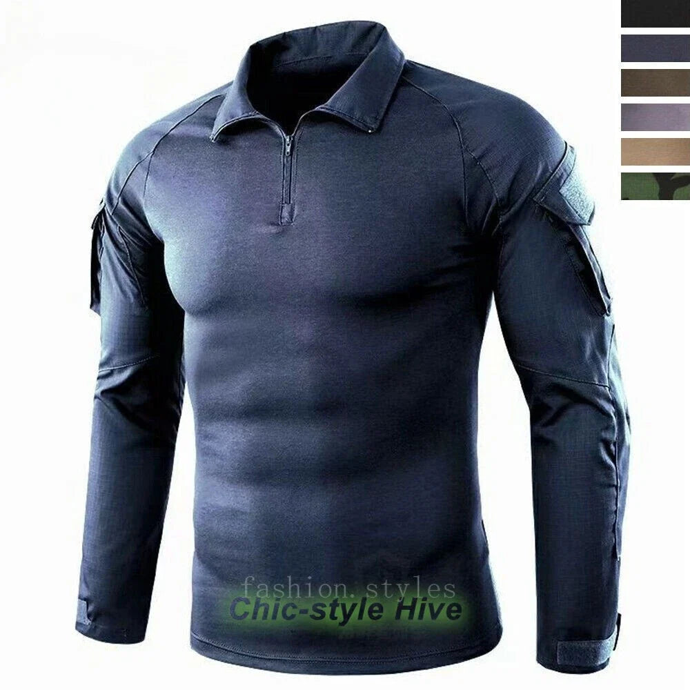 Combat Mens Tactical Shirt Long Sleeve T-Shirt Military Hunting Camo Army Shirt