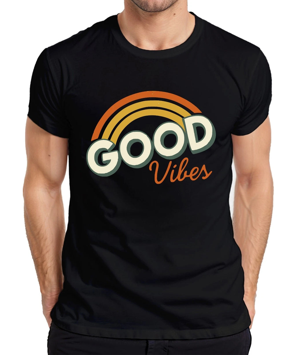 Good Vibes Retro Rainbow Vintage 70s Hippie Boho Summer Mens T-Shirt