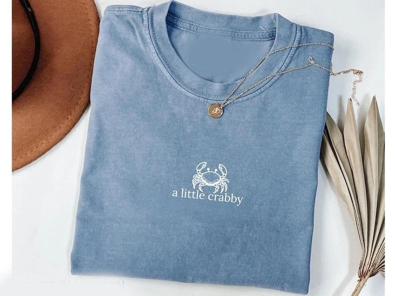 HOT A little Crabby Shirt, Minimalist Beach T-shirt, Funny Meme Shirt