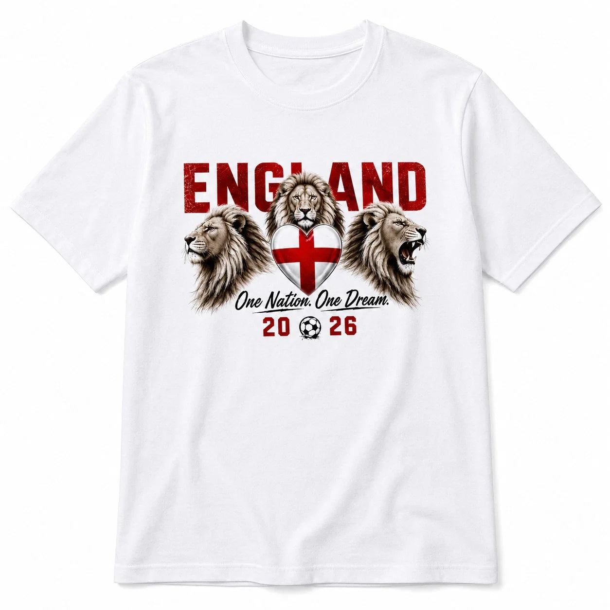 England One Nation One Dream T-Shirt World Cup 2026 Lions Football Fan Tee