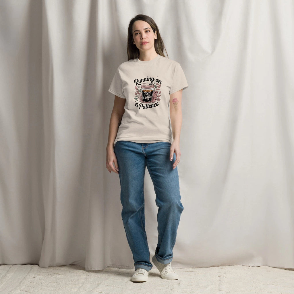 Cute Chaotic Mom Shirt Running on Iced Coffee and Patience Tee