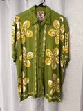 Mambo Loud  Men Shirt Size M Hawaiian Frangipani Jim Mitchel Mombassa Green